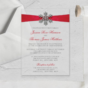 Diamante Snowflake en Red Ribbon Winter Wedding Acryl Uitnodigingen
