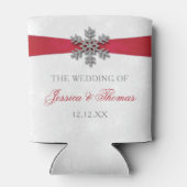 Diamante Snowflake en Red Ribbon Winter Wedding Blikjeskoeler (Achterkant)