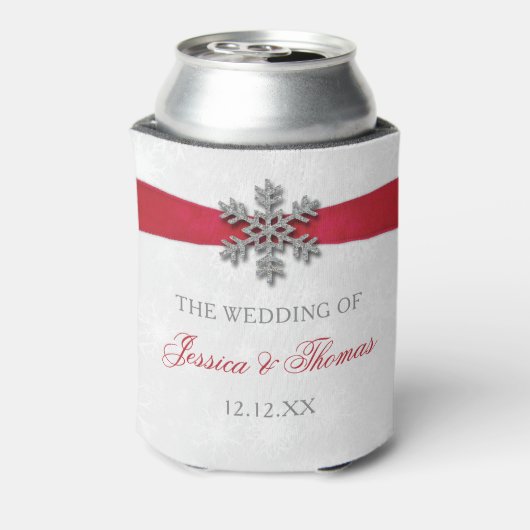 Diamante Snowflake en Red Ribbon Winter Wedding Blikjeskoeler (Blikje Achterkant)