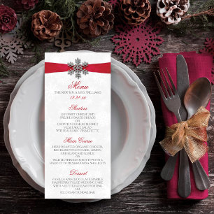 Diamante Snowflake en Red Ribbon Winter Wedding Menu