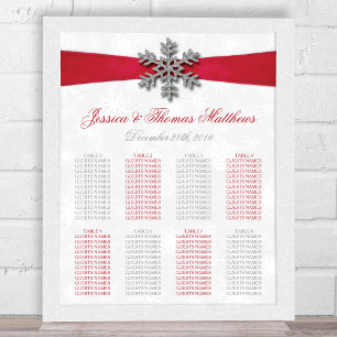Diamante Snowflake en Red Ribbon Winter Wedding Poster
