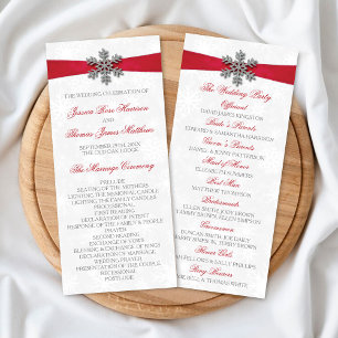 Diamante Snowflake en Red Ribbon Winter Wedding Programma