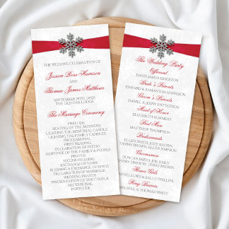 Diamante Snowflake en Red Ribbon Winter Wedding Programma