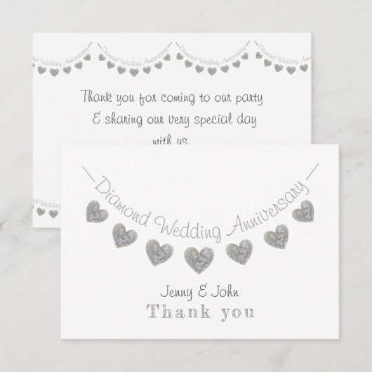 Diamanten 60-jarig huwelijksjubileum slingers beda bedankkaart (Voorkant / Achterkant)