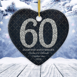 Diamanten 60e jubileum aangepaste hart keramisch ornament