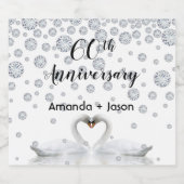 Diamanten 60ste huwelijksverjaardag witte zwanen sparkling wijnetiket (Enkel label)