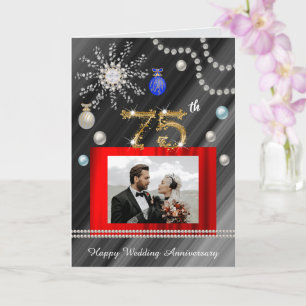 Diamanten 75ste verjaardag met Kerstmis 2 foto's Kaart
