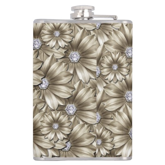 Diamanten Bloemen Edelsteen Flask Heupfles (Achterkant)