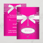 Diamanten Bow Hot Pink Quinceanera RSVP (Voorkant / Achterkant)