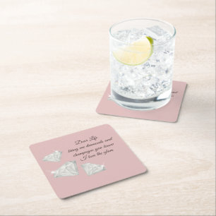 Diamanten & Champagne Citaat – Dear Life Editie Vierkante Kartonnen Onderzetter