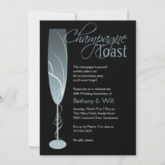 Diamanten champagne toast uitnodiging blauw