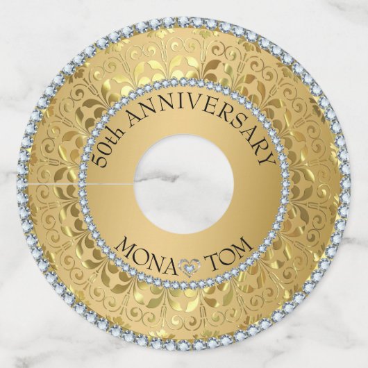 Diamanten en gouden damast wijnglaslabel (Voorkant)