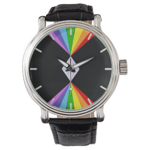 Diamanten en regenbogen op zwart horloge