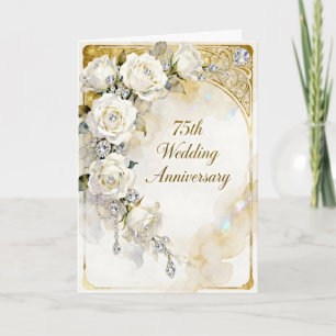 Diamanten en Witte Rozen 75ste Huwelijksverjaardag Kaart