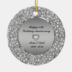 Diamanten en zilver 25th Wedding Jubileum Keramisch Ornament