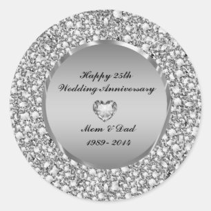 Diamanten en zilver 25th Wedding Jubileum Ronde Sticker
