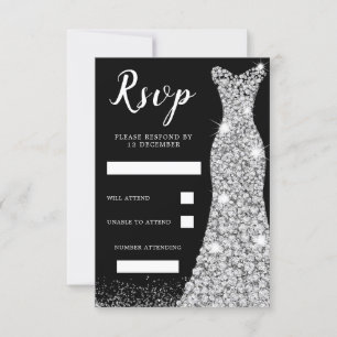 Diamanten glinsterjurk verjaardagsfeest bruiloft z RSVP kaartje