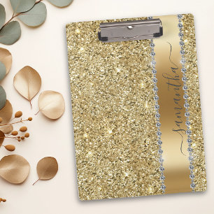 Diamanten Glitter Calligraphy Naam Geel Goud Klembord