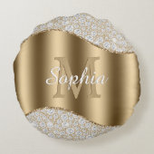 Diamanten, Groot Gouden Monogram, Witte Script Naa Rond Kussen (Achterkant)
