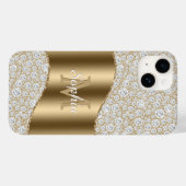 diamanten, groot goudmonogram, witte scriptnaam Case-Mate iPhone case (Achterkant (horizontaal))