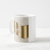 diamanten, groot goudmonogram, witte scriptnaam koffiemok (Voorkant links)