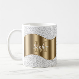 Diamanten, grote gouden monogram witte scriptnaam koffiemok