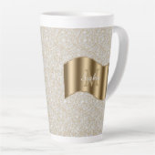 Diamanten, grote gouden monogram witte scriptnaam latte mok (Rechterhoek)