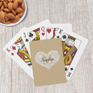 Diamanten hart, gouden monogram, scriptnaam in gou pokerkaarten
