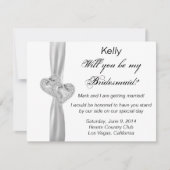 Diamanten Hart Witte Trouw Bruidsmeisje Kaart (Voorkant)