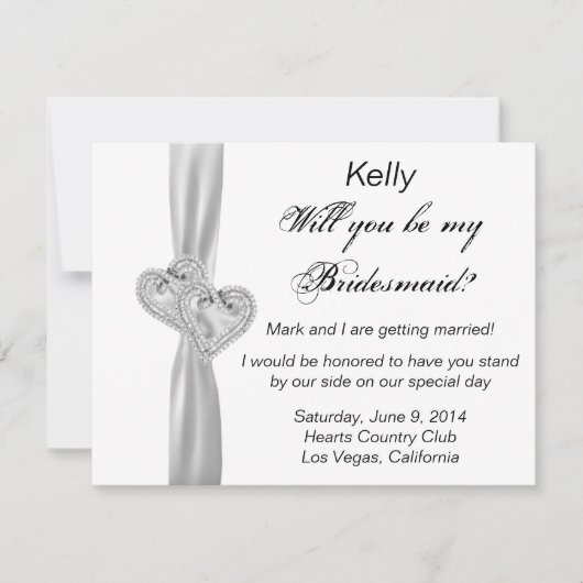 Diamanten Hart Witte Trouw Bruidsmeisje Kaart (Voorkant)