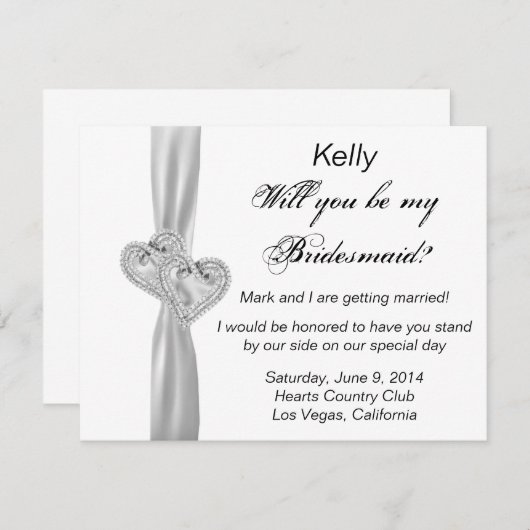Diamanten Hart Witte Trouw Bruidsmeisje Kaart (Voorkant / Achterkant)