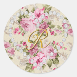 diamanten hartletter R Ronde Sticker