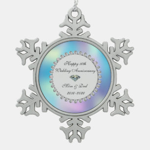 Diamanten holografisch 10-jarig huwelijksjubileum tin sneeuwvlok ornament