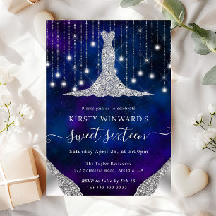 Diamanten jurk & Bokeh snoer verlichting Sweet 16 Kaart