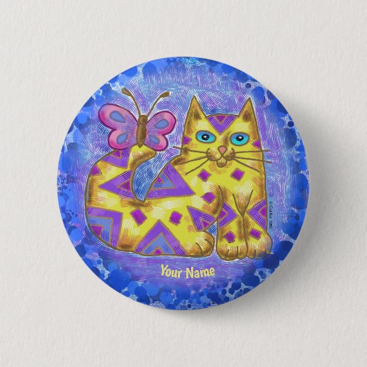 diamanten kattenpin ronde button 5,7 cm (Voorkant)