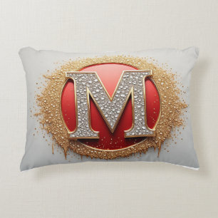 Diamanten Letter M Rode Medaillon Gouden Monogram Accent Kussen