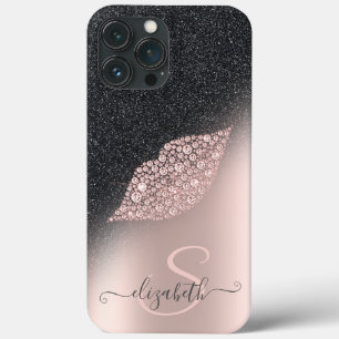 Diamanten Lippen Glitter Ombre Roze Goud iPhone 13 Pro Max Hoesje