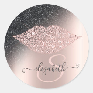 Diamanten Lippen Glitter Ombre Roze Goud Ronde Sticker