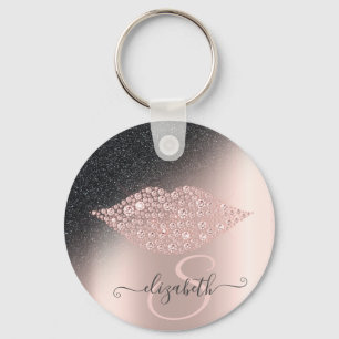Diamanten Lippen Glitter Ombre Roze Goud  Sleutelhanger
