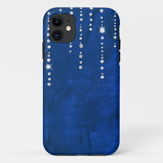 Diamanten op blauw leer Case-Mate iPhone case (Achterkant)