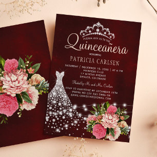 Diamanten prinsessenjurk bordeauxrood chic quincea kaart