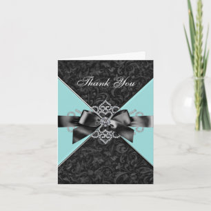 Diamanten Teal Blauw Zwart Damast Bedankkaartjes Bedankkaart
