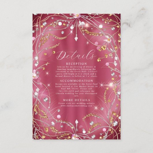 Diamanten van Liefde Roze Bruiloft Informatiekaartje (Voorkant)