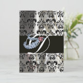 DIAMANTEN VEREN GOUD ZWARTE ZIJDE DAMAST MONOGRAM KAART (Staand voorkant)