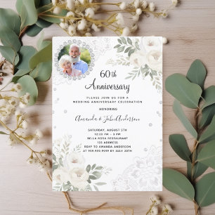 Diamanten witte bloemen 60ste huwelijksverjaardag kaart