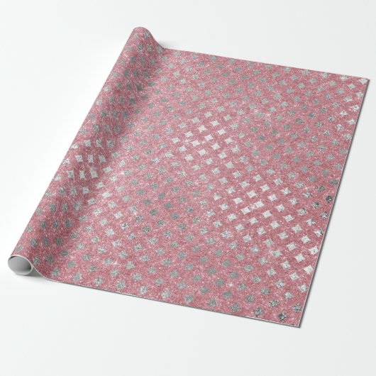 Diamanten Zilver Roze Rose Goud Glitter Cadeaupapier (Uitgerold)