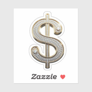 Diamanten & Zilveren Dollar Sign Bling Sticker