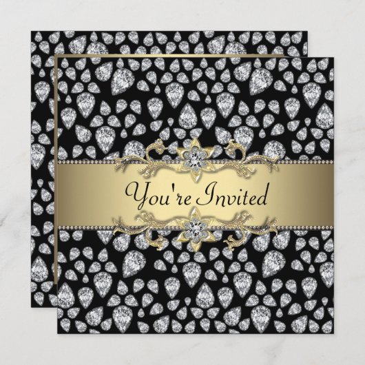 Diamanten Zwart Goud Feest voor elke gelegenheid Kaart (Voorkant / Achterkant)