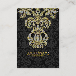 Diamanten Zwart & Goud Patroon Bloemen Damasks Visitekaartje