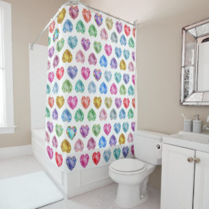 Diamanthart Waterverfpatroon Cute Pastel Meisjesac Douchegordijn